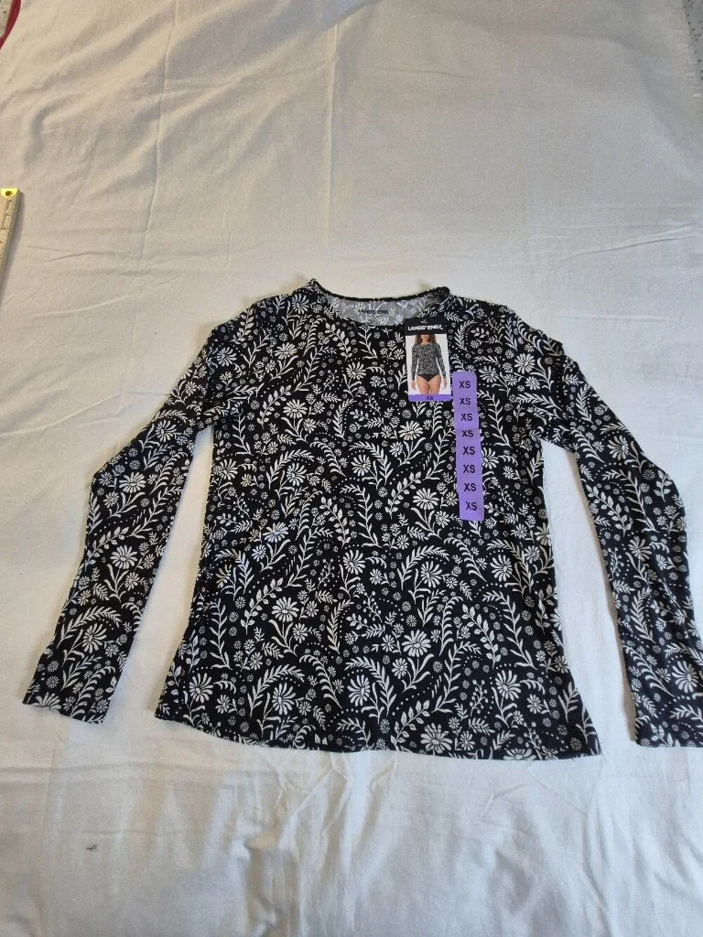 Lands' End Women's Sun Shirt UPF 50 Sun Pro Long Sleeve Crew Neckline Black XS